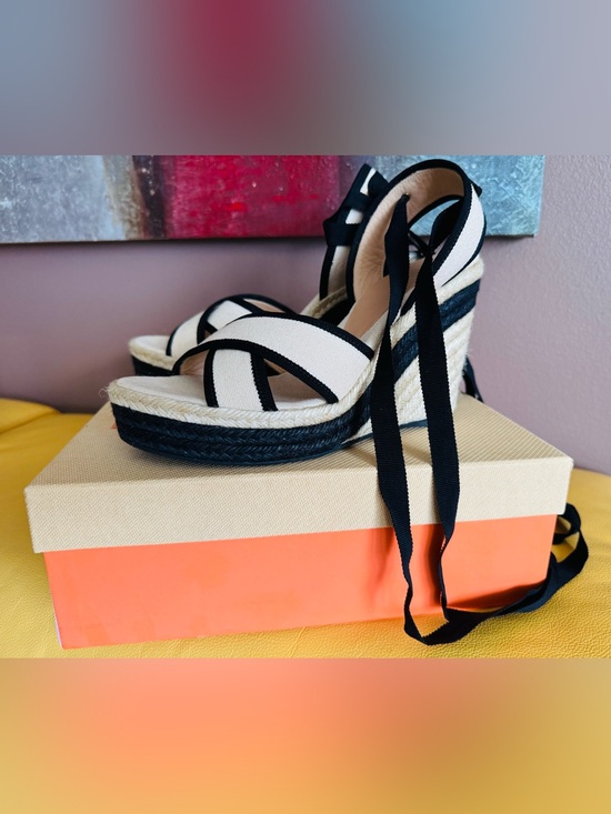 Castaner Shoes - Castaner Hiedra Two-Tone Canvas Espadrille Wedge Sandals in Beige&Black/ 8/NWT
